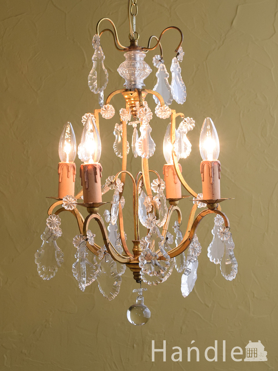 フランスから届いたキラキラ輝く照明、アンティークのシャンデリア(4灯