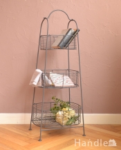 アンティーク調のおしゃれなワイヤー2段バスケット（ラウンド