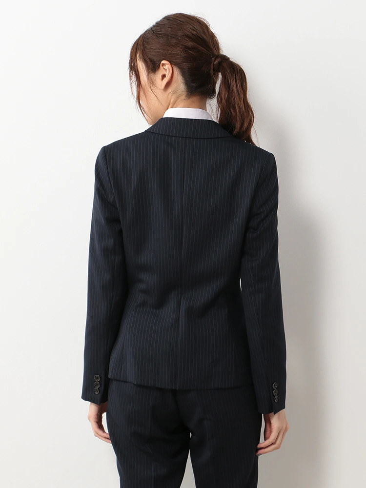 ウォッシャブル】レディスジャケット ストレッチ ネイビー ストライプ