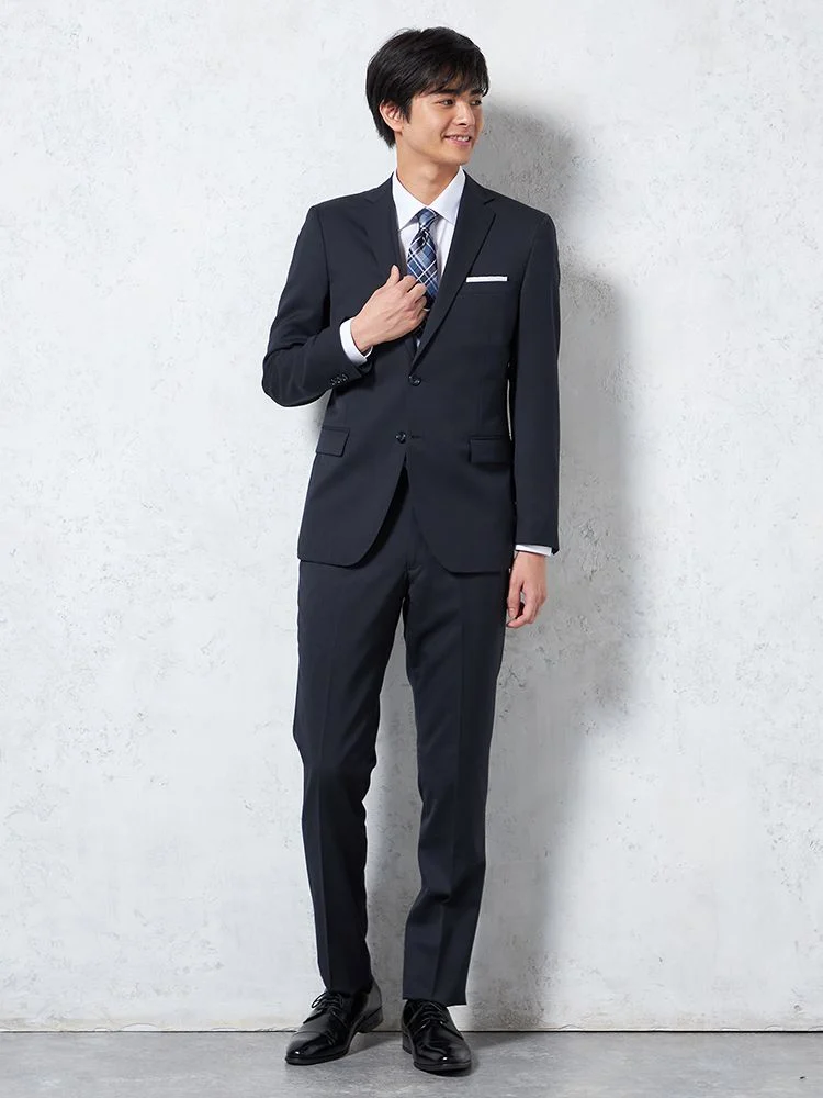 ネイビー 【パンツウォッシャブル】2つボタン スーツ ネイビー 無地