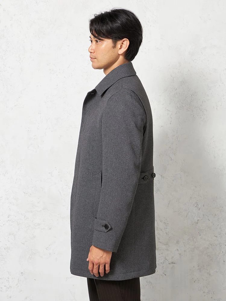L．グレー 【ウールライク軽量素材】ステンカラーコート ライナー付
