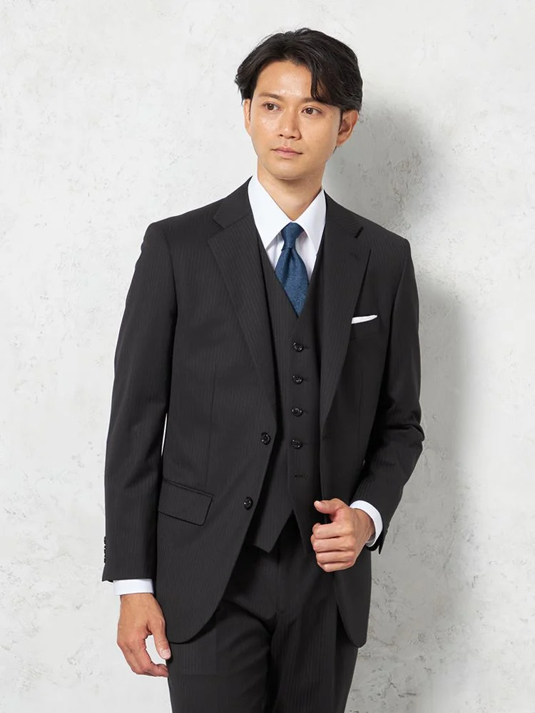 光沢仕上げ】スリーピーススーツ 2つボタン ストレッチ【セレモニー