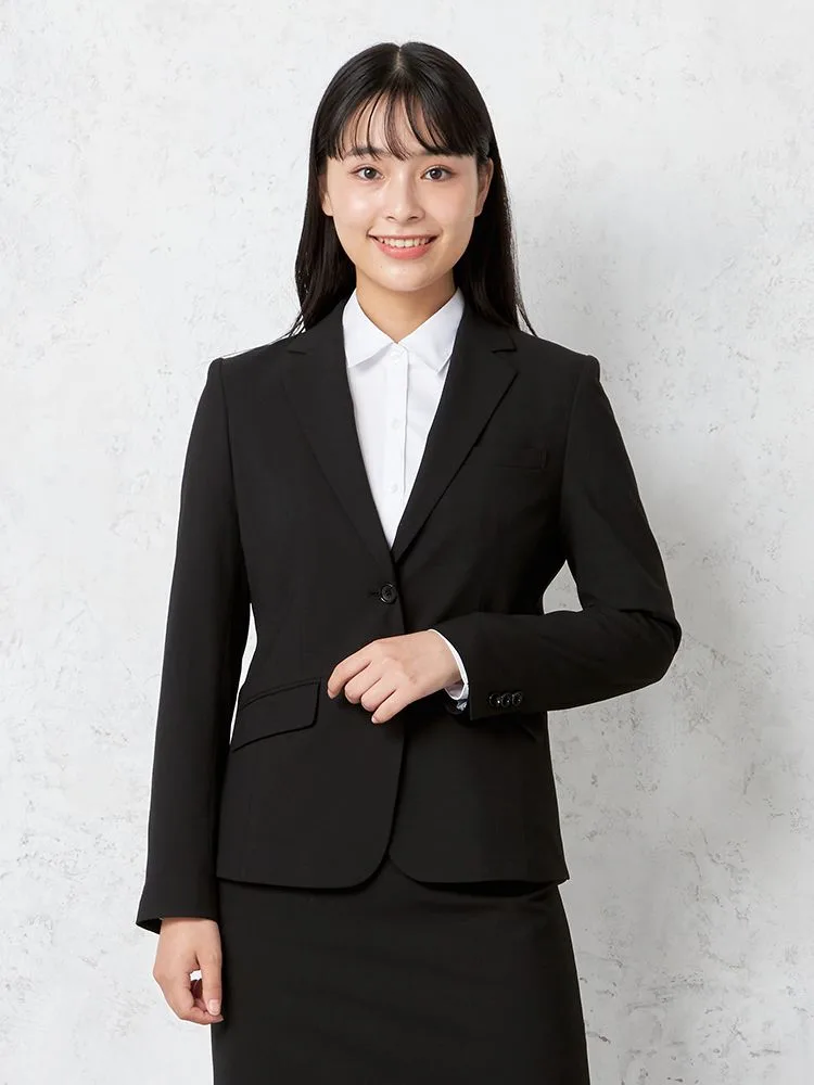 ウォッシャブル】ジャケット 2つボタン ストレッチ 黒無地 S＆M