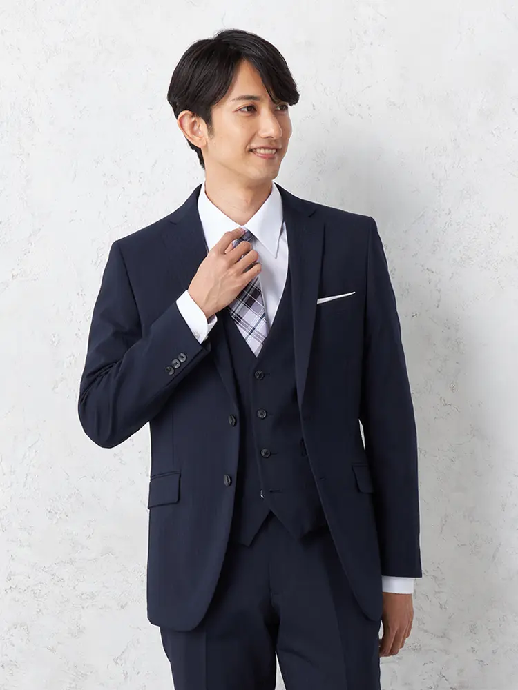 ネイビー 【 上下ウォッシャブル】スリーピーススーツ シャドウ