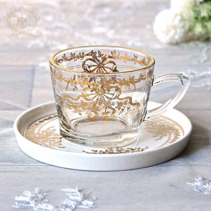 ゴールドリボンガラスカップ＆ソーサー｜輸入食器・雑貨の通販 | 輸入