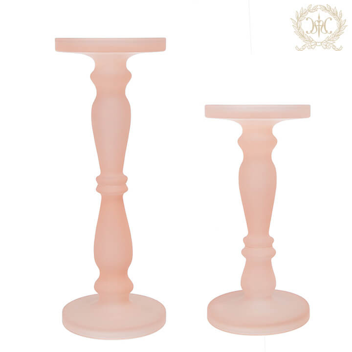 フロストガラスキャンドルホルダー/ピンク大小2個セット｜クリスマス