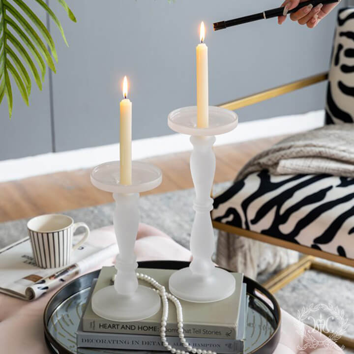 フロストガラスキャンドルホルダー/ホワイト大小2個セット｜クリスマス