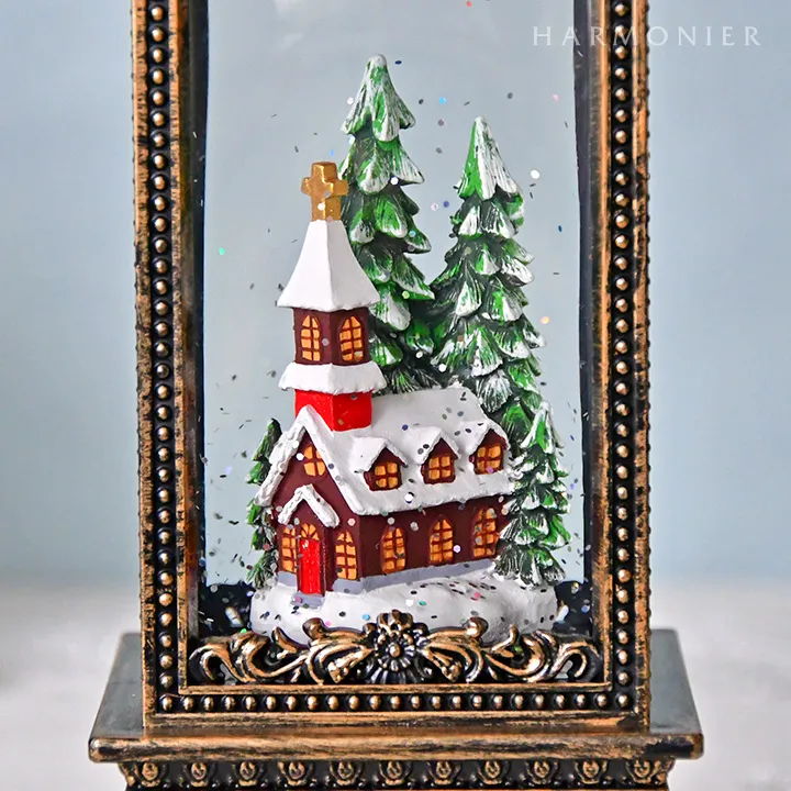 リキッドLEDスクエアランタン/チャーチ※電池/USB仕様｜クリスマス雑貨