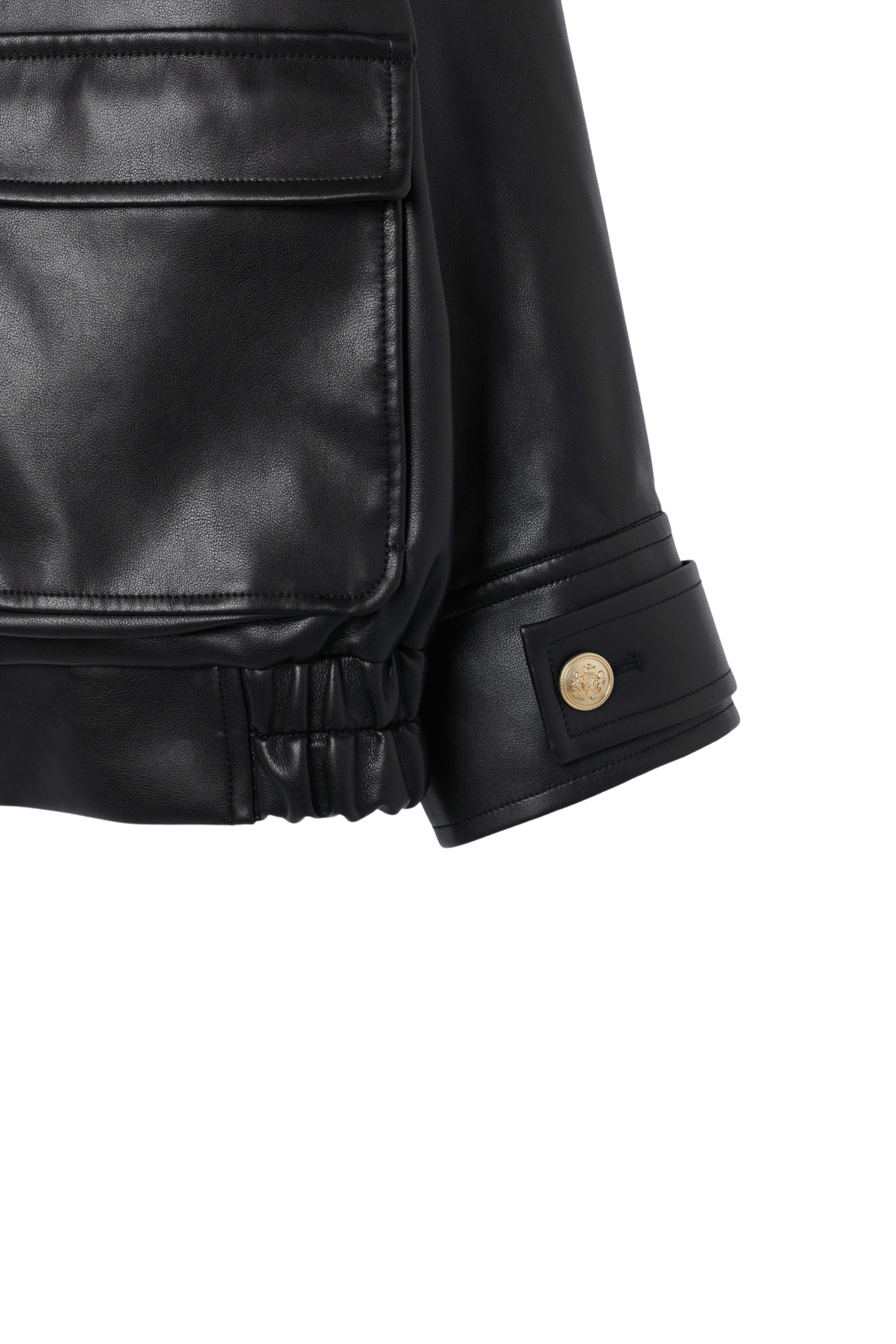 Ribbon-Tie Faux Leather Jacket