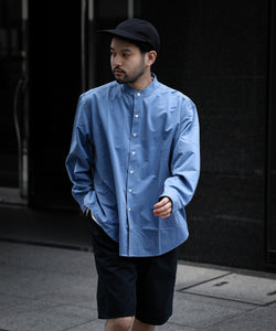 KANEMASA】ROYAL OX DRESS KNIT SHIRT STAND COLLAR LOOSE FIT - BLUE