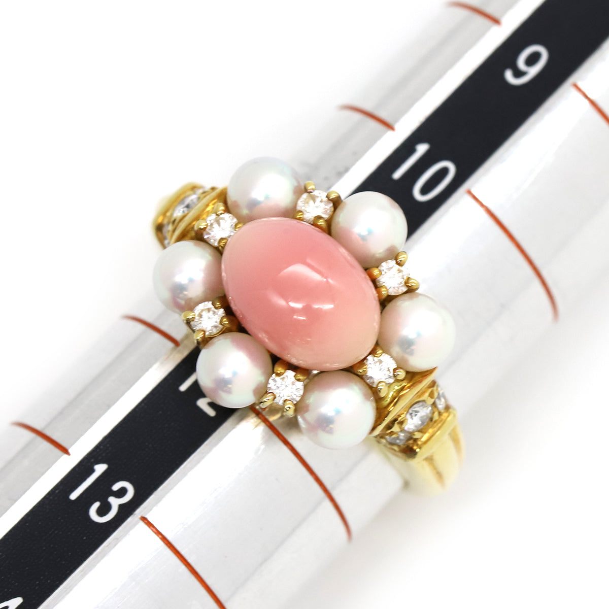 ミキモト MIKIMOTO パールリング ピンクXパールホワイトXイエロー