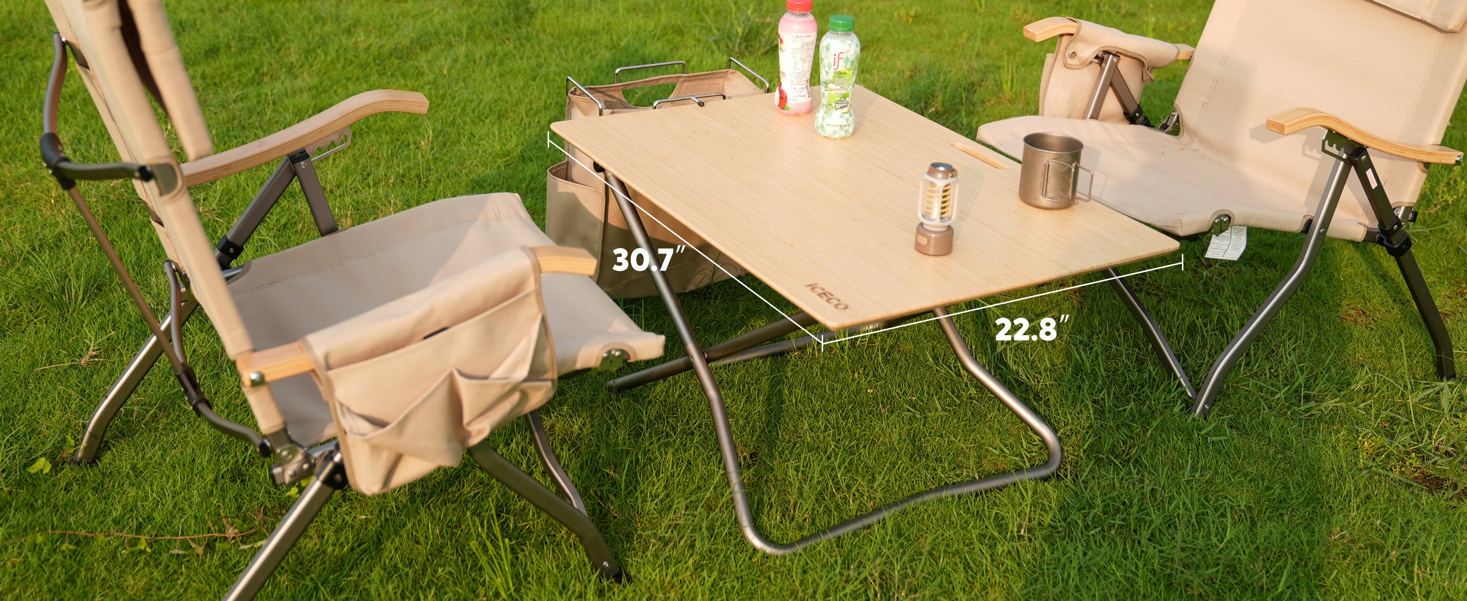 New! Portable Folding Bamboo Camping Table with Storage Bag