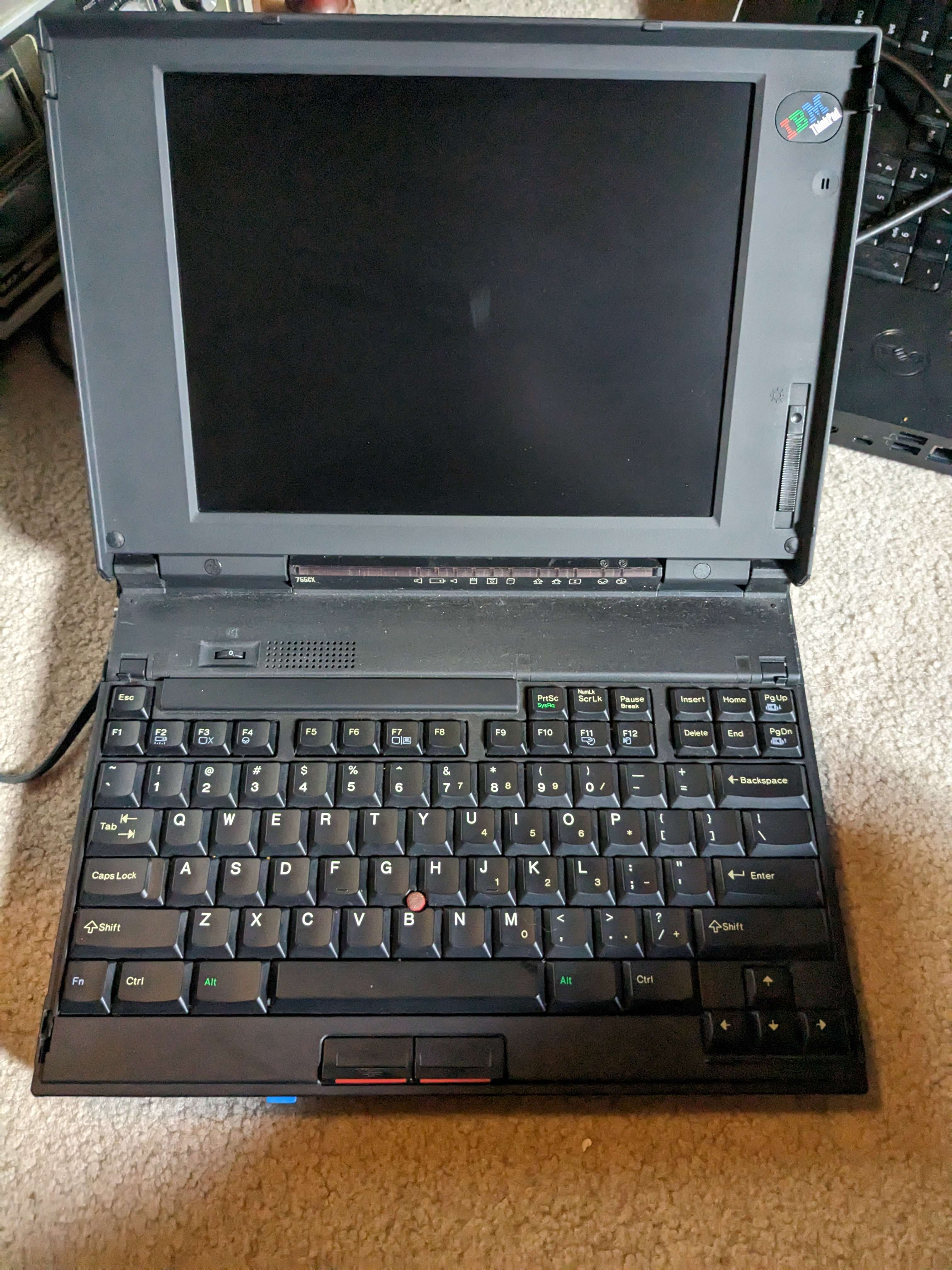 IBM Thinkpad 755CX. It works (I promise), but I need an AC adapter