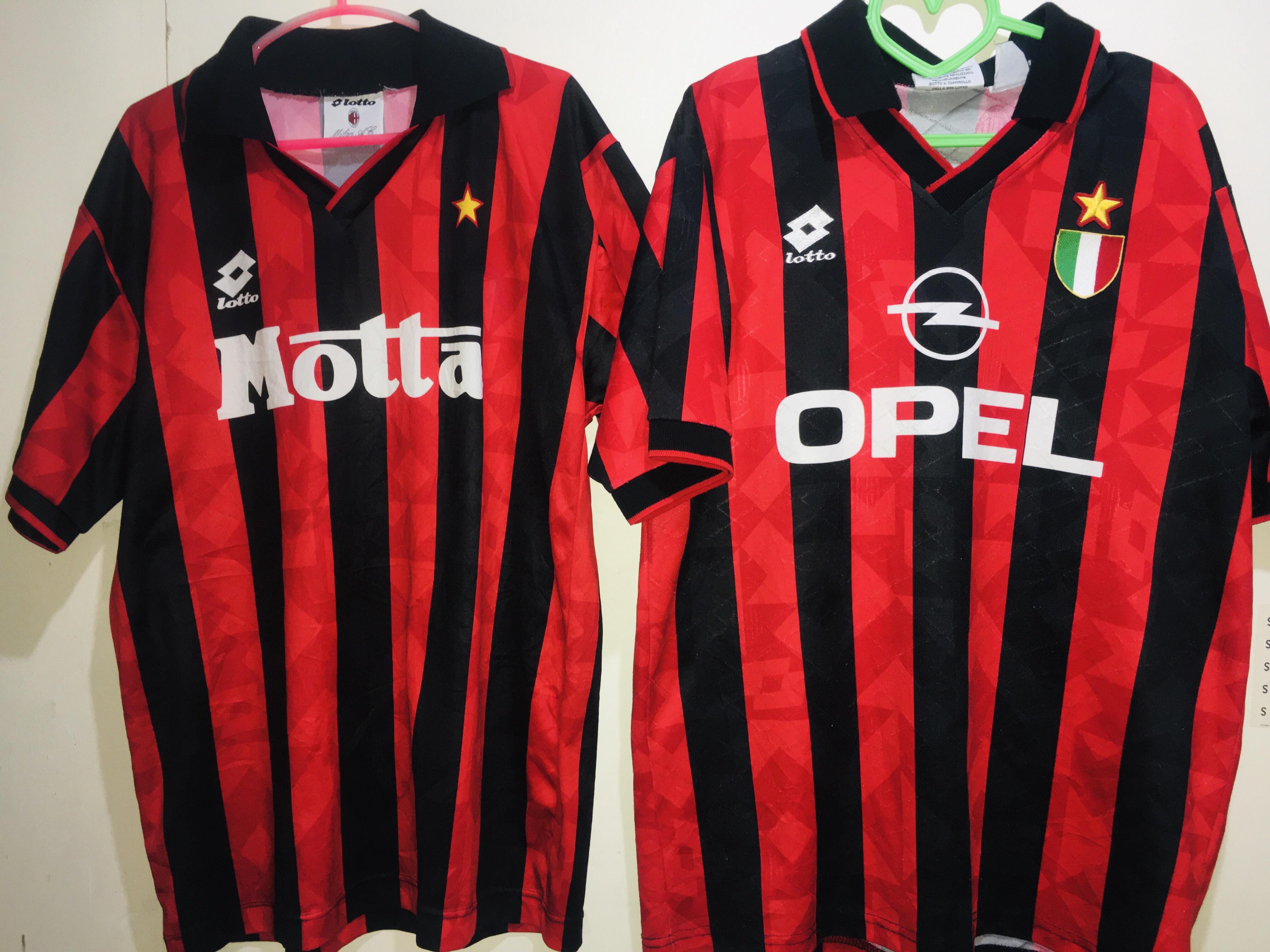 1993-94 and 1994-95 Lotto AC Milan kits. 1994-95 kit is a player
