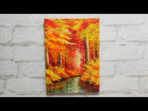 真作】絵画 油彩4号 渓流の秋彩 鮮やかな紅葉と水音が響く風景画 Y89