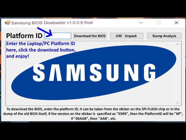 Download Samsung Laptops/PCs BIOS.exe using 'Platform ID' and