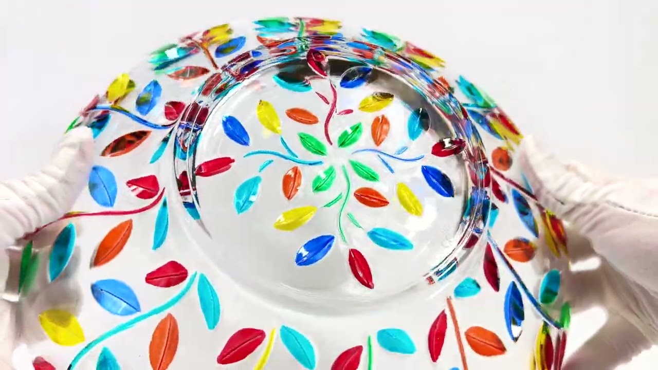 Flowervine Decorative Glass Centerpiece Bowl, Hand Painted, Made In It