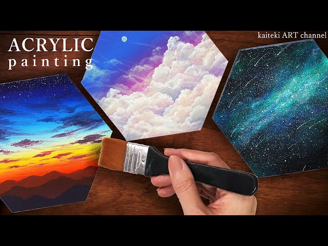 アクリル画】空・雲・星空の風景画の描き方🌌 Acrylic Painting, How