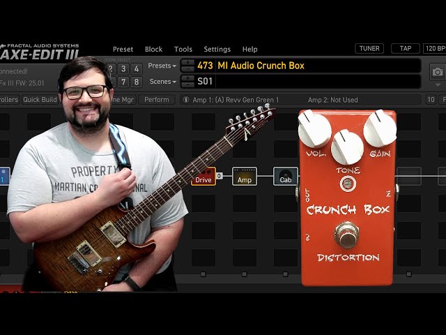 Drives of the Axe Fx III: MI Audio Crunch Box Distortion Pedal