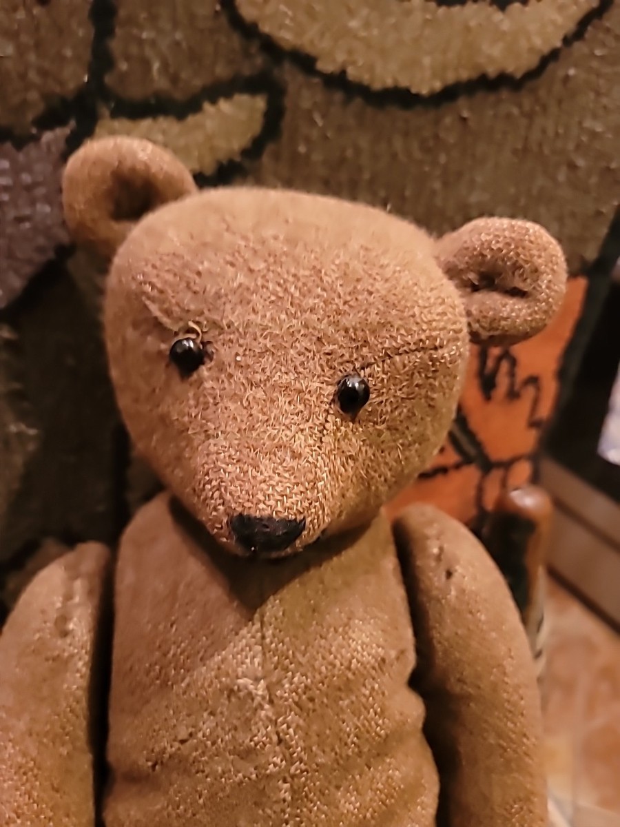 Antique Teddy Bear 1920/30 RARE Worsted Wool Shoe Button Eyes Hump