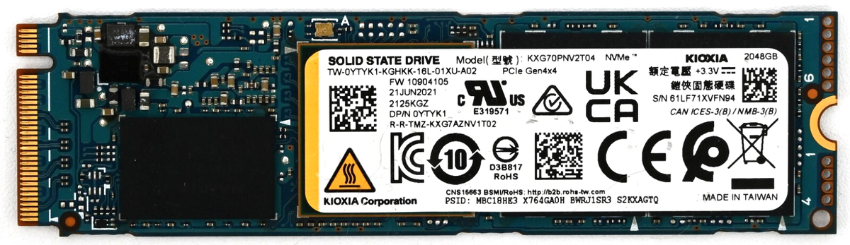 2TB Kioxia XG7 M.2 2280 PCIe 4.0 x4 NVMe SSD - KXG70PNV2T04 - Dell