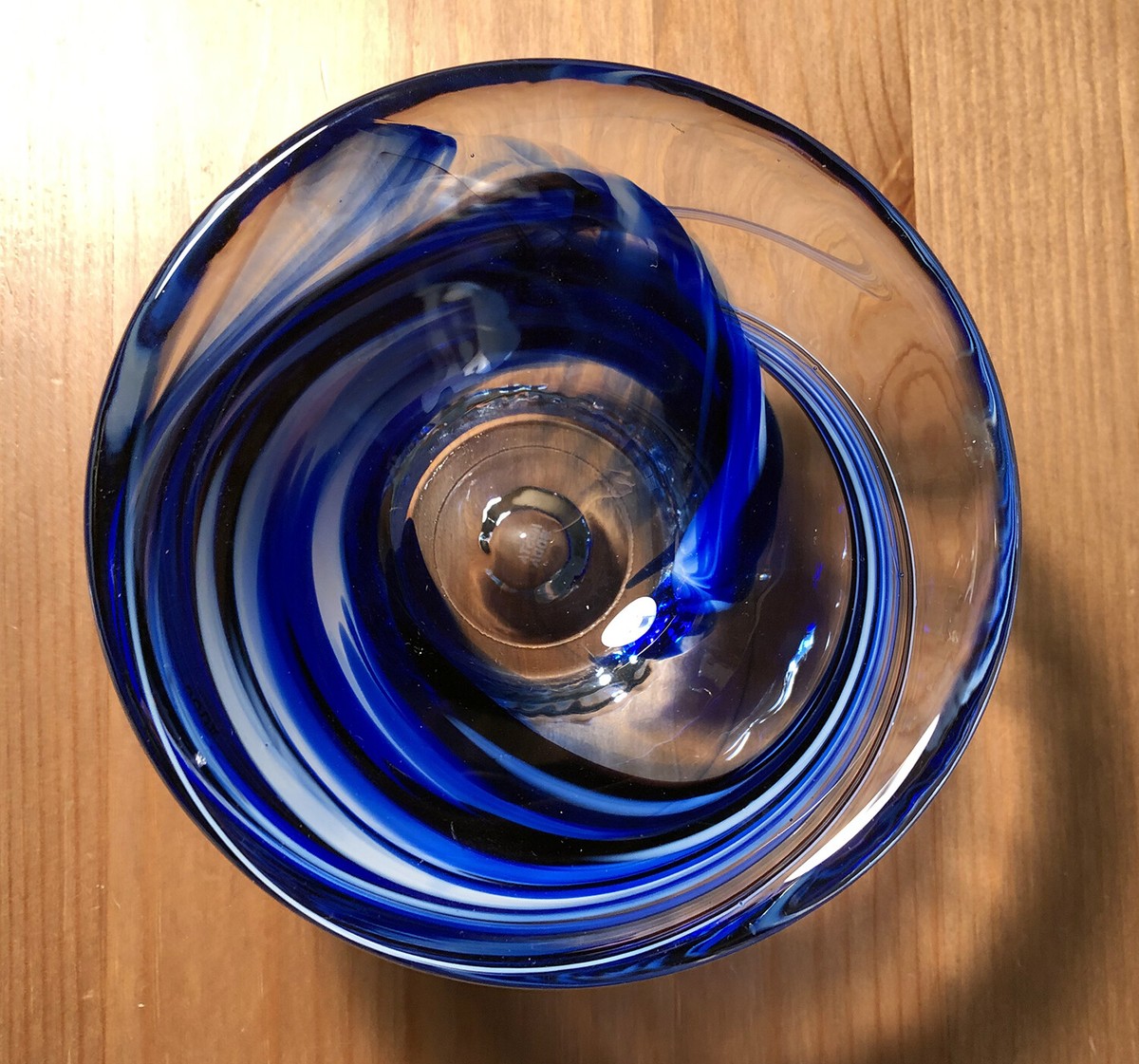 marked signed kosta boda blue clear art glass bowl piece vessel