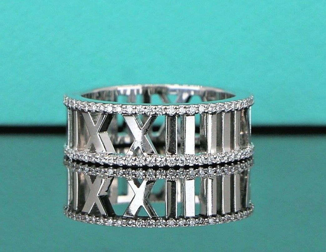 $5500 Tiffany & Co Atlas 18K White Gold Roman Numeral Round