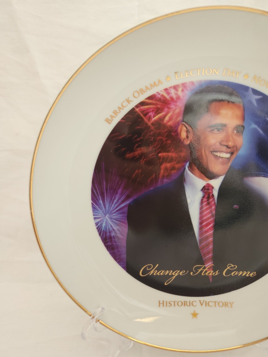 Historic Victory Barack Obama 22k Gold Rim Collectable Plate