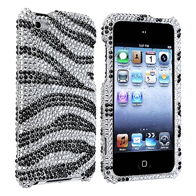 Apple ipod Touch 4g 4th Gen Silver Black Zebra Skin Diamond Hard