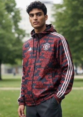 Adidas Manchester United Nylon Glanz Anthem Jacket Red Black Mens