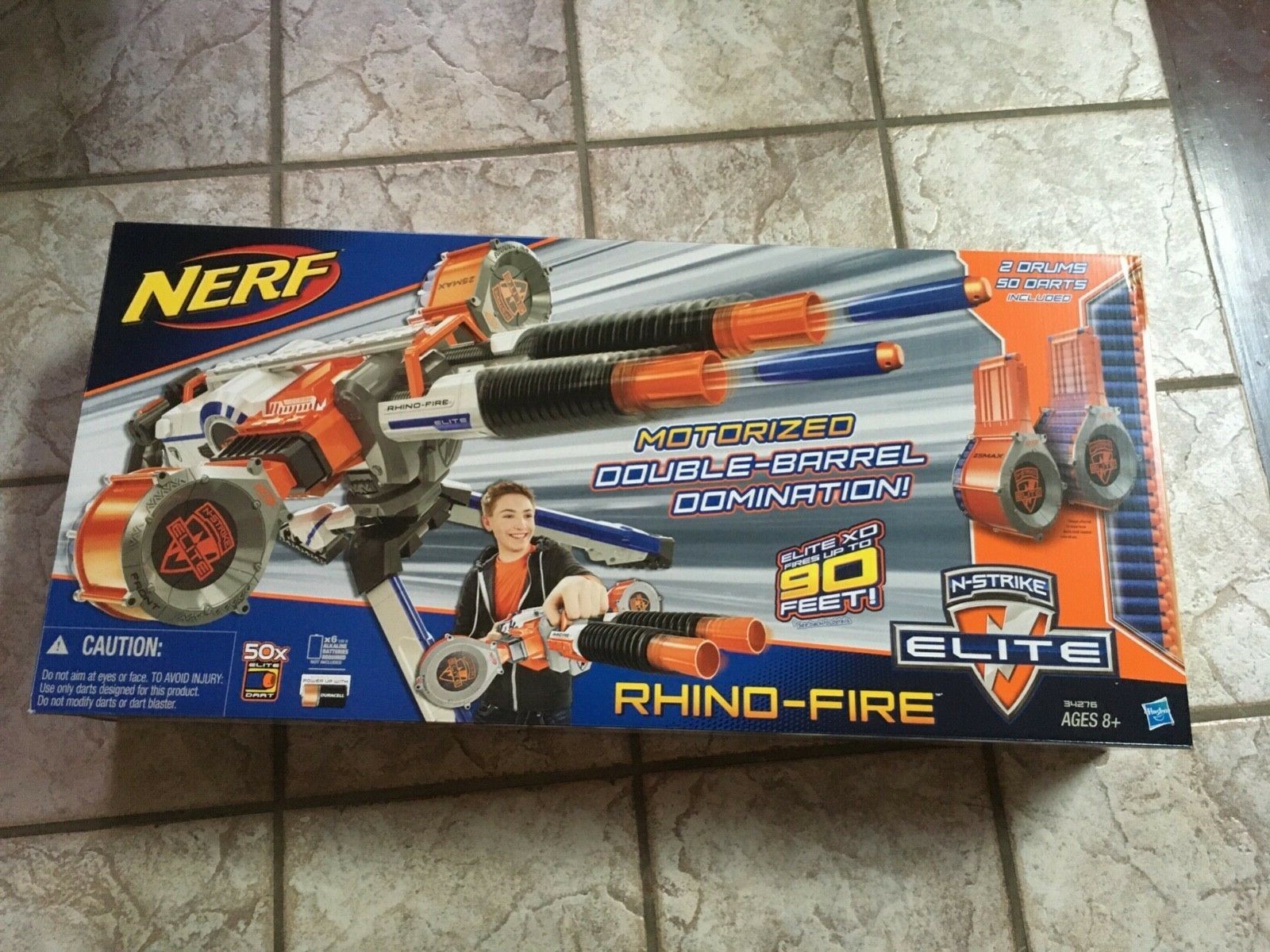 NEW NERF ELITE RHINO FIRE N-STRIKE MOTORIZED DOUBLE BARREL ACTION