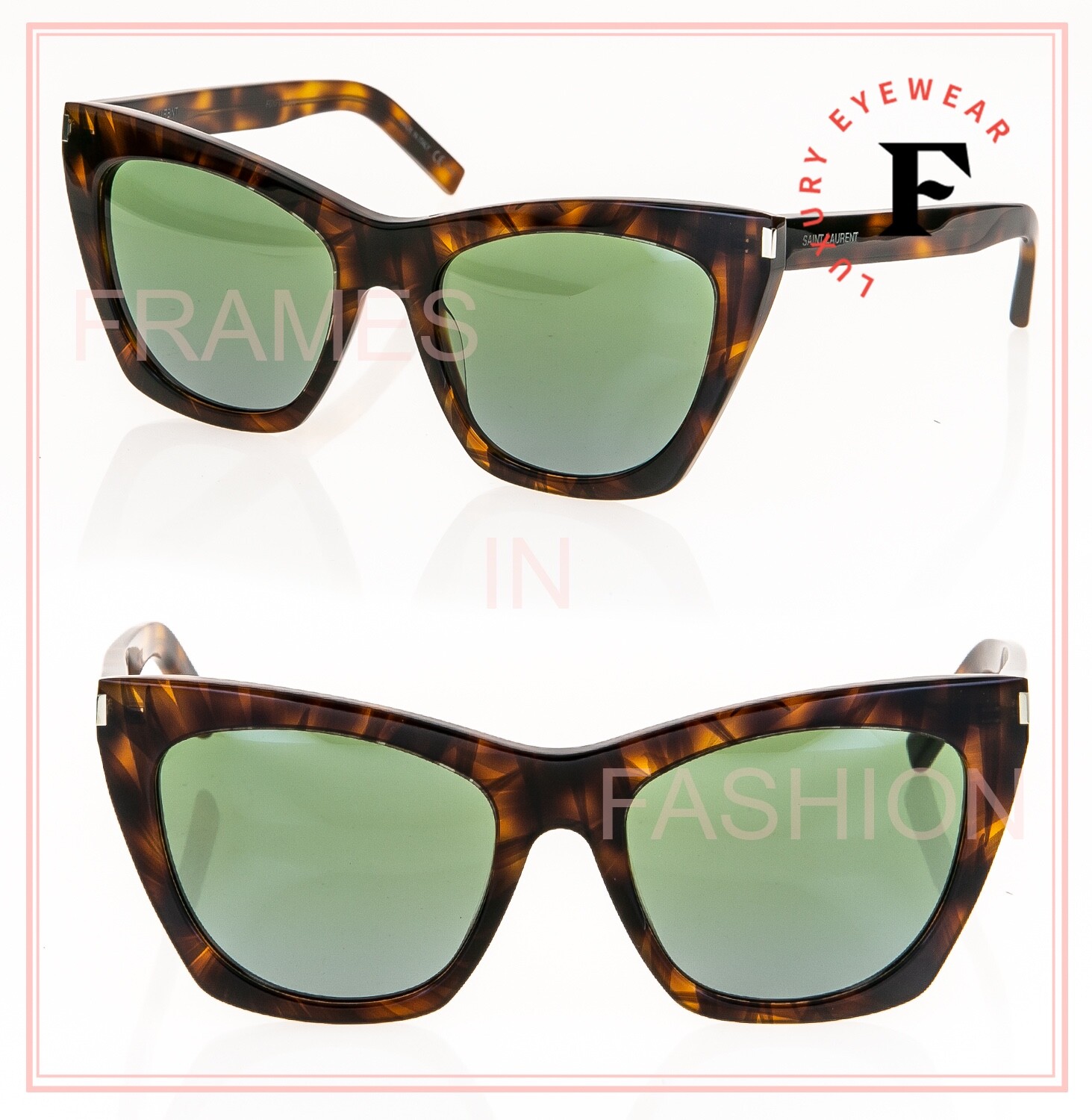 SAINT LAURENT KATE YSL SL214 015 Havana Green Unisex Cat eye Logo
