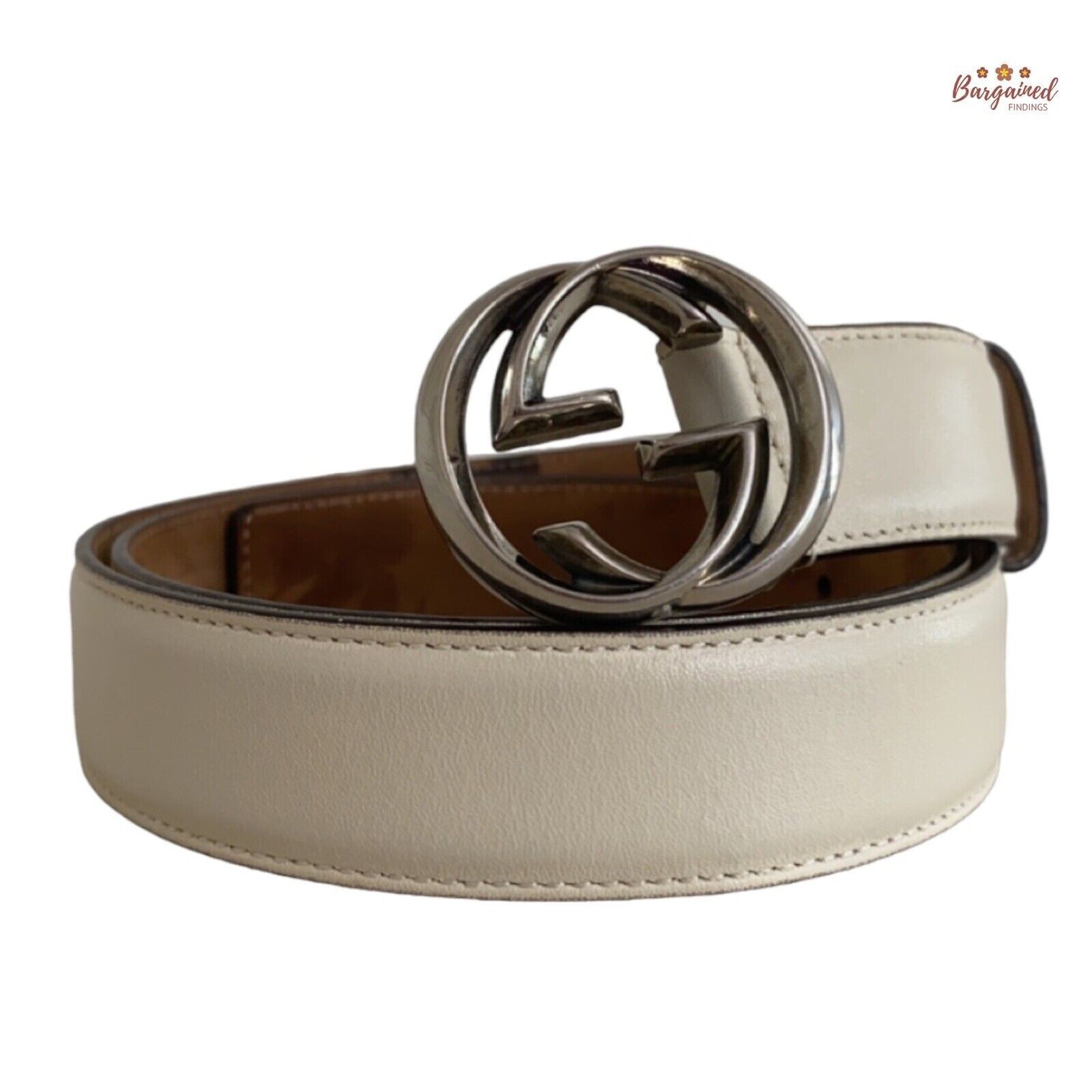 Authentic Gucci Cream Calfskin Leather Silver Interlocking G