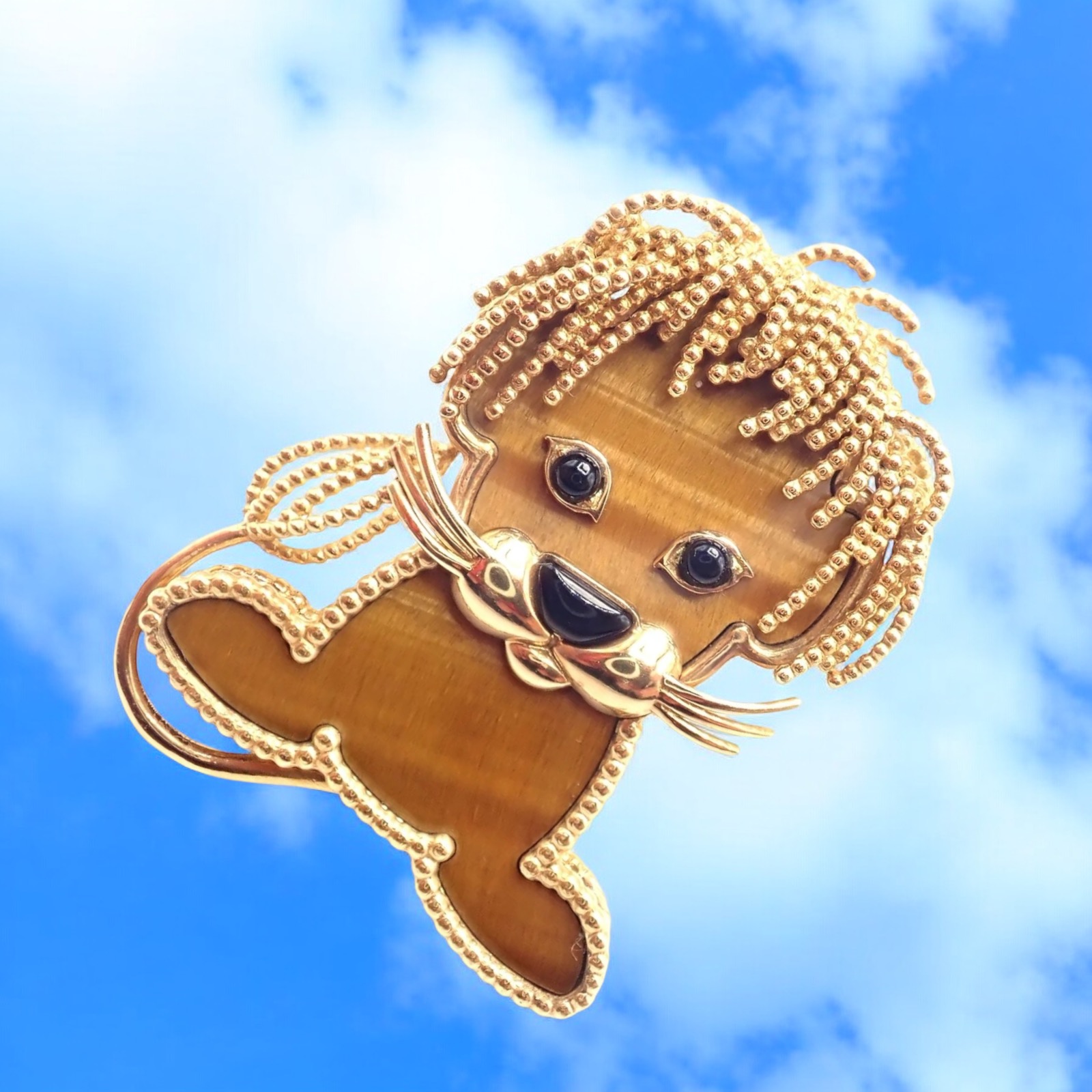 Van Cleef & Arpels 18k Yellow Gold Onyx Tiger Eye Lucky Animals