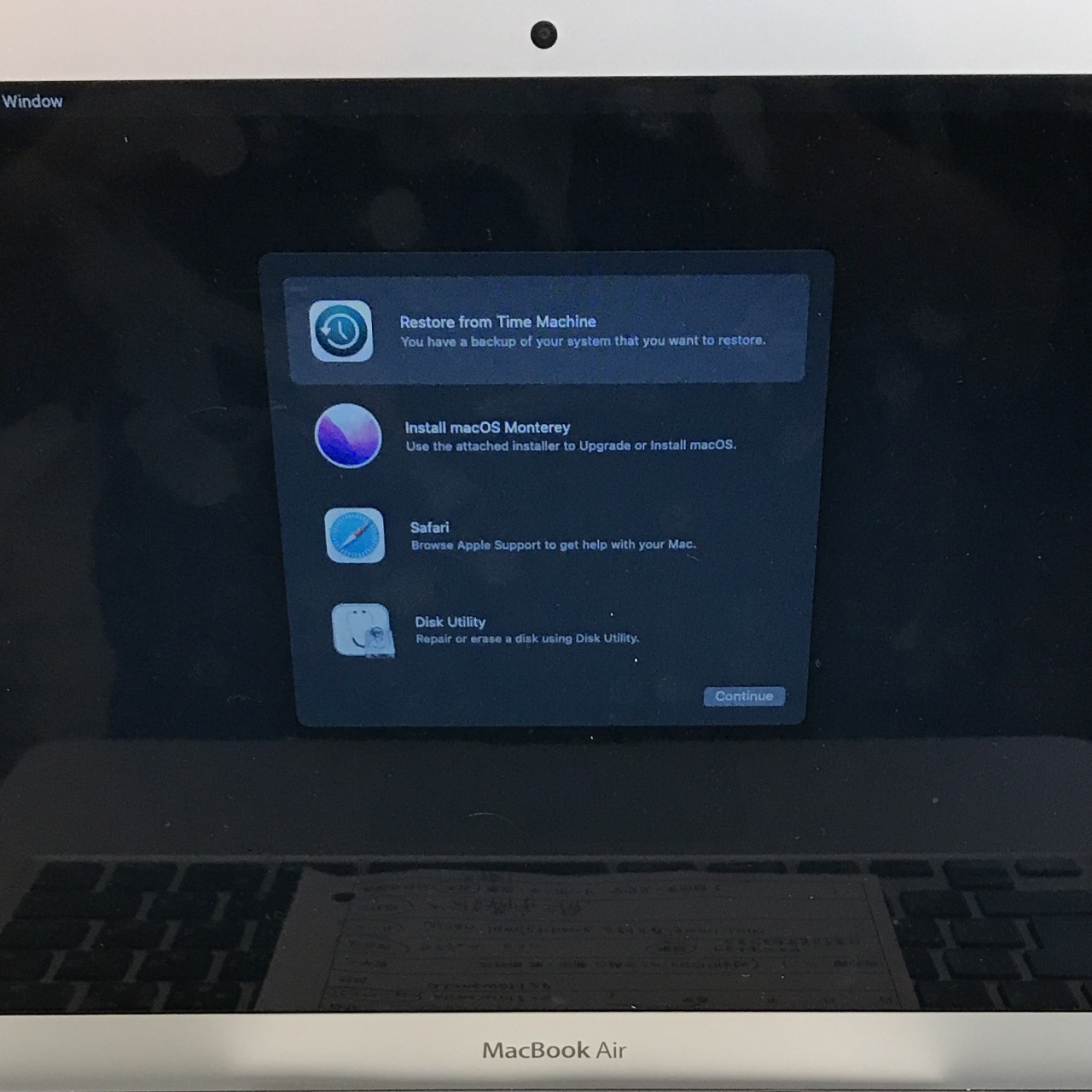 MacBook Air (13-inch, 2017) 初期化後 インターネットリカバリーが