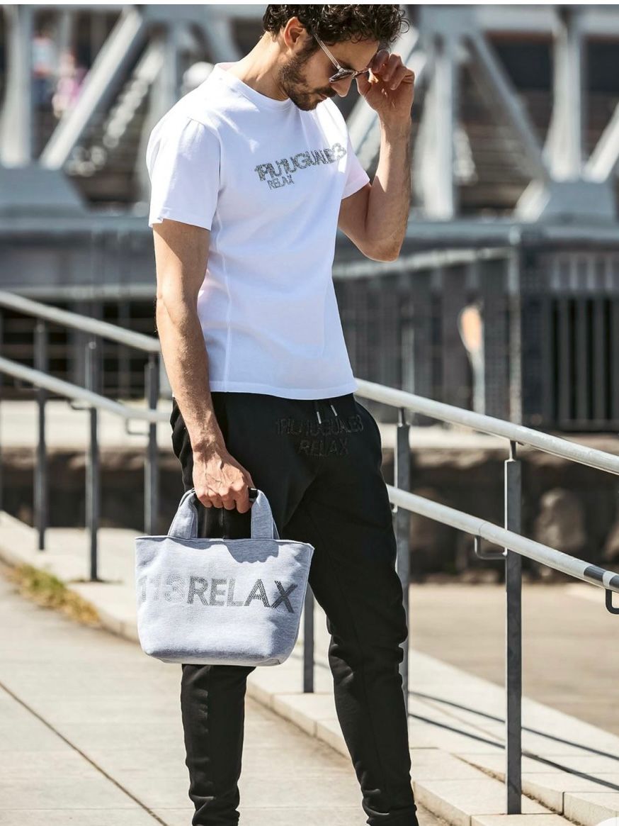 1PIU1UGUALE3 RELAX - ラインストーンロゴミニトートバッグ / グレー