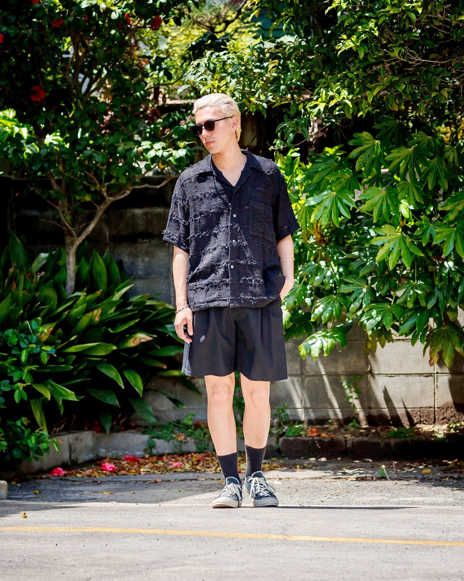 YOKE - ヨーク25SUMMER シャツ FRINGE CHECK TWEED OPEN COLLAR SHIRT