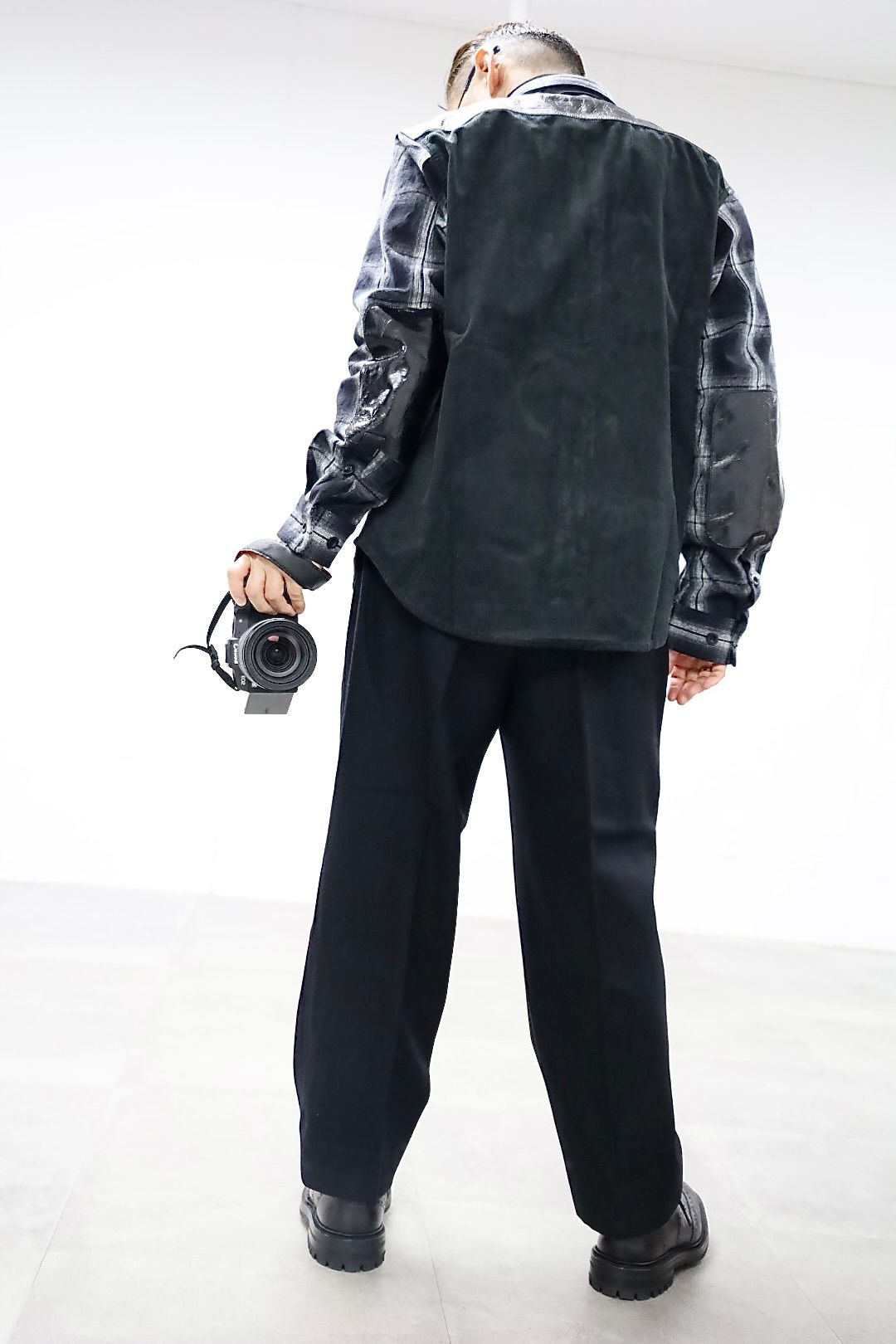 JUNYA WATANABE MAN 綿フランネルチェックコーデュロイレザーシャツ