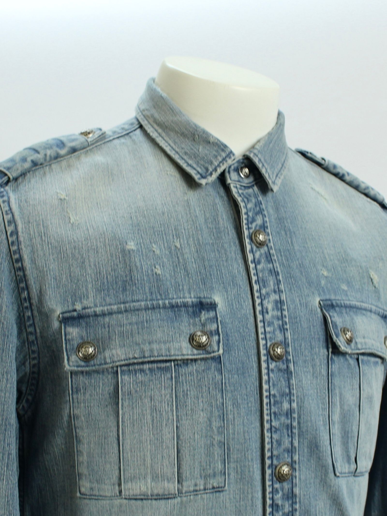 BALMAIN - エンボスロゴ ダメージデニムシャツ / SHIRTS DENIM EMBOSS