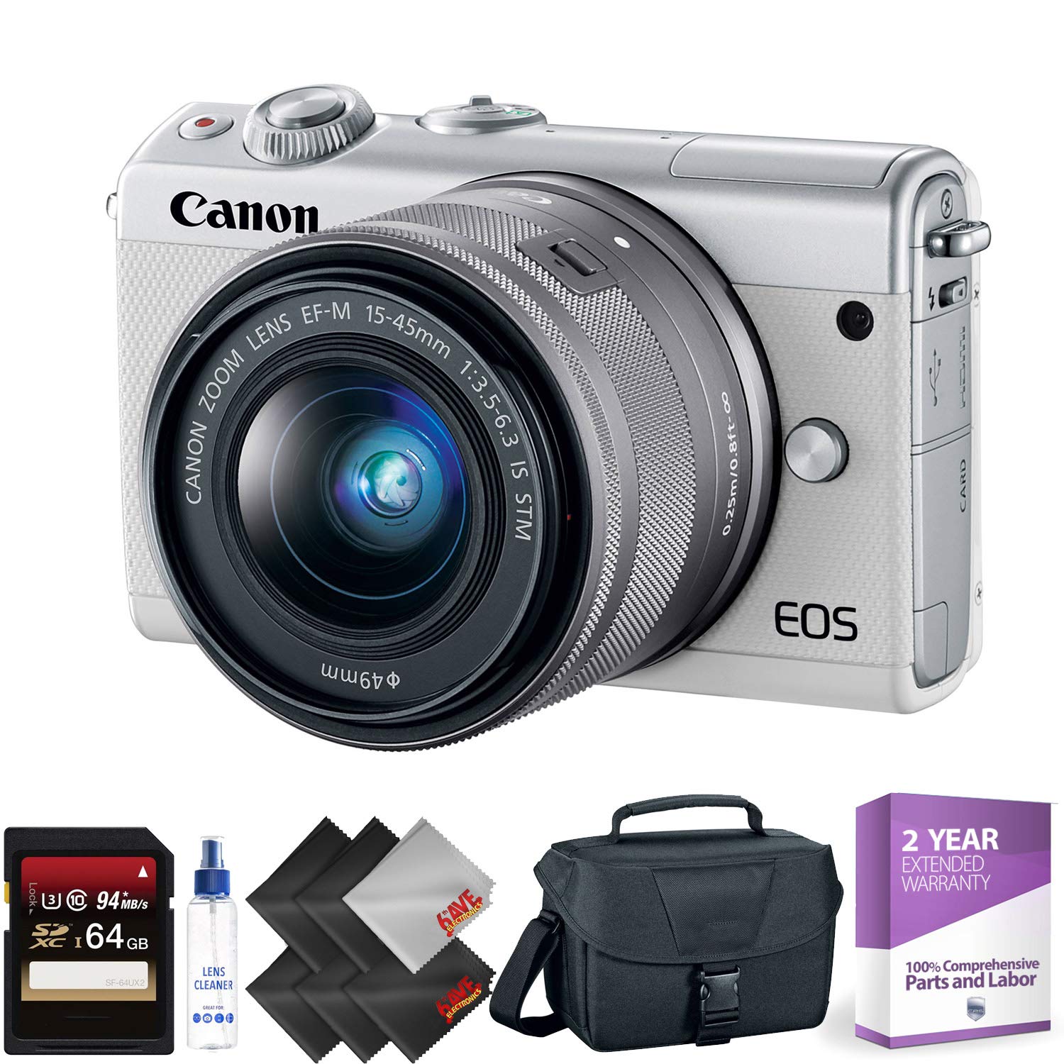 Canon EOS M100 Mirrorless Digital Camera with 15-45mm Lens (White