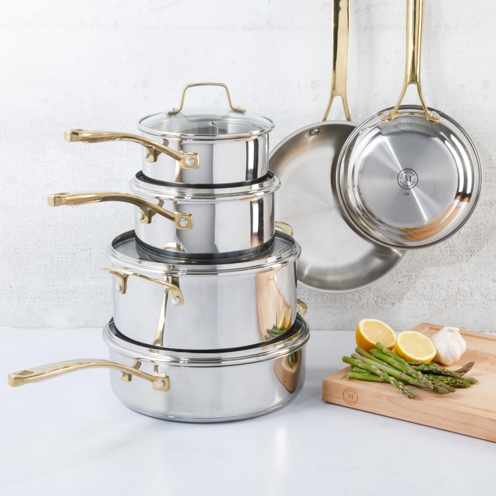 Martha Stewart, Castelle 10-Piece Cookware Set with Golden Handle