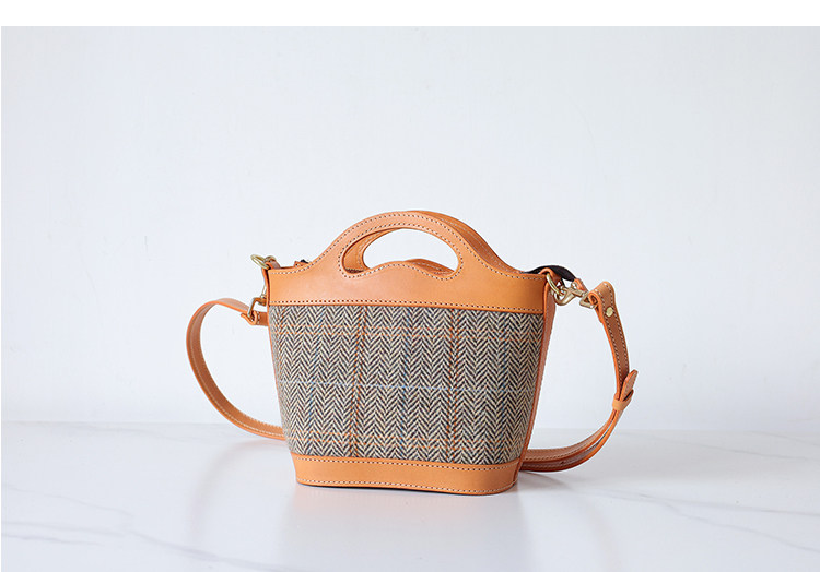 ウール×レザー】ハリスツイード マルシェバッグ レディース