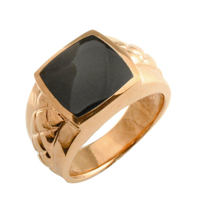 メンズ リング k18 オニキス 幅広 ピンクゴールドk18 指輪 印台 四角