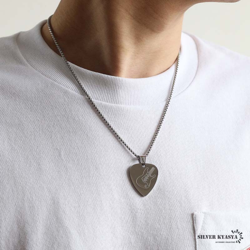 ステンレス ギターピックネックレス プレート ペンダントネックレス