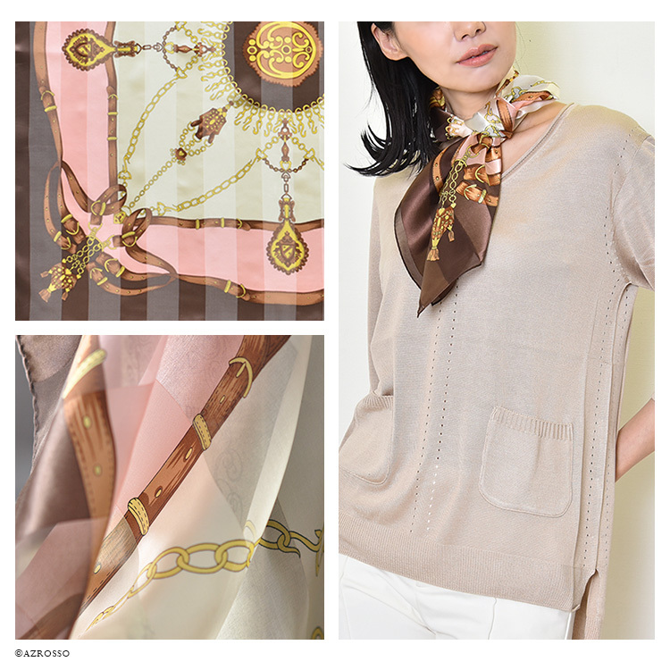 横浜スカーフ 手綱エルメス 88×88cm シルクサテンストライプ エルメス