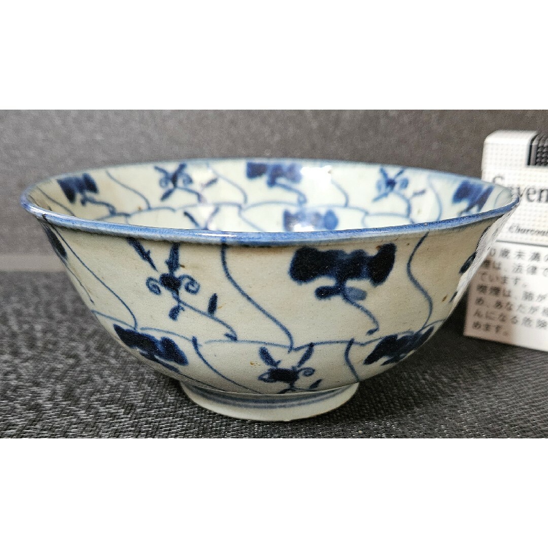 本物保証❗】中国古陶磁器 清代 青華 染付 霊芝文様 渦巻き文様 鉢