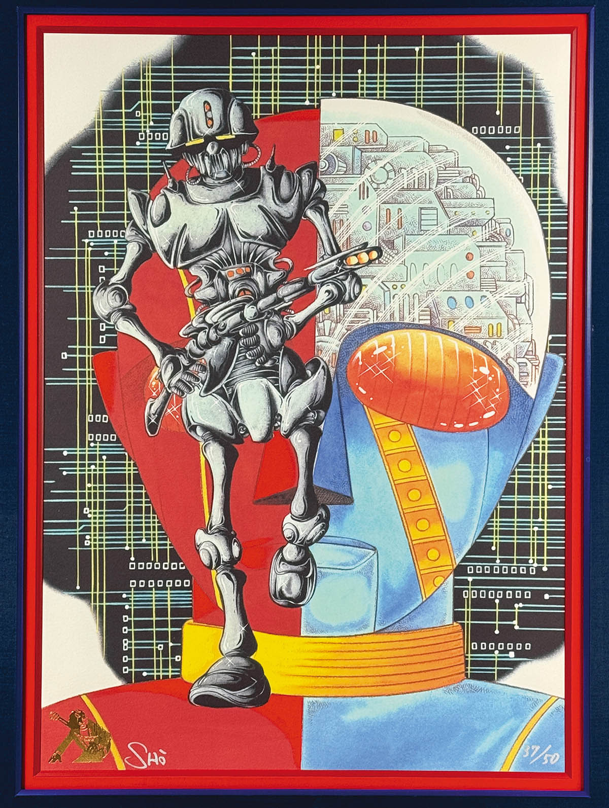 4161] 石ノ森章太郎 直筆サイン入りカラー複製イラスト「人造人間