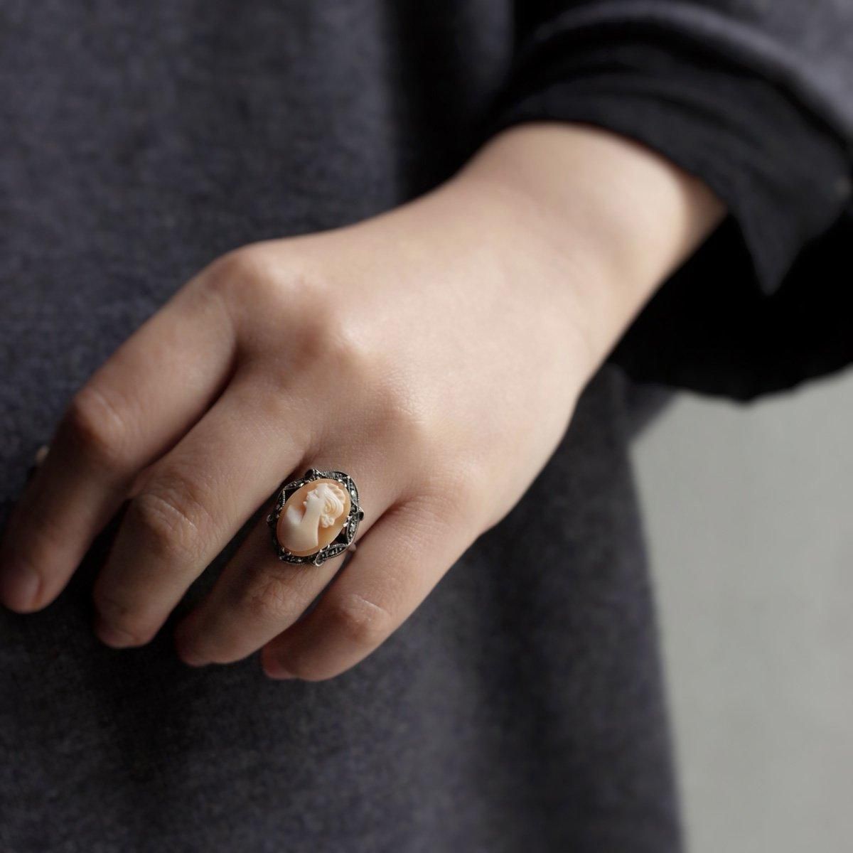 シルバー マーカサイト カメオ リング（Vintage Silver Marcasite