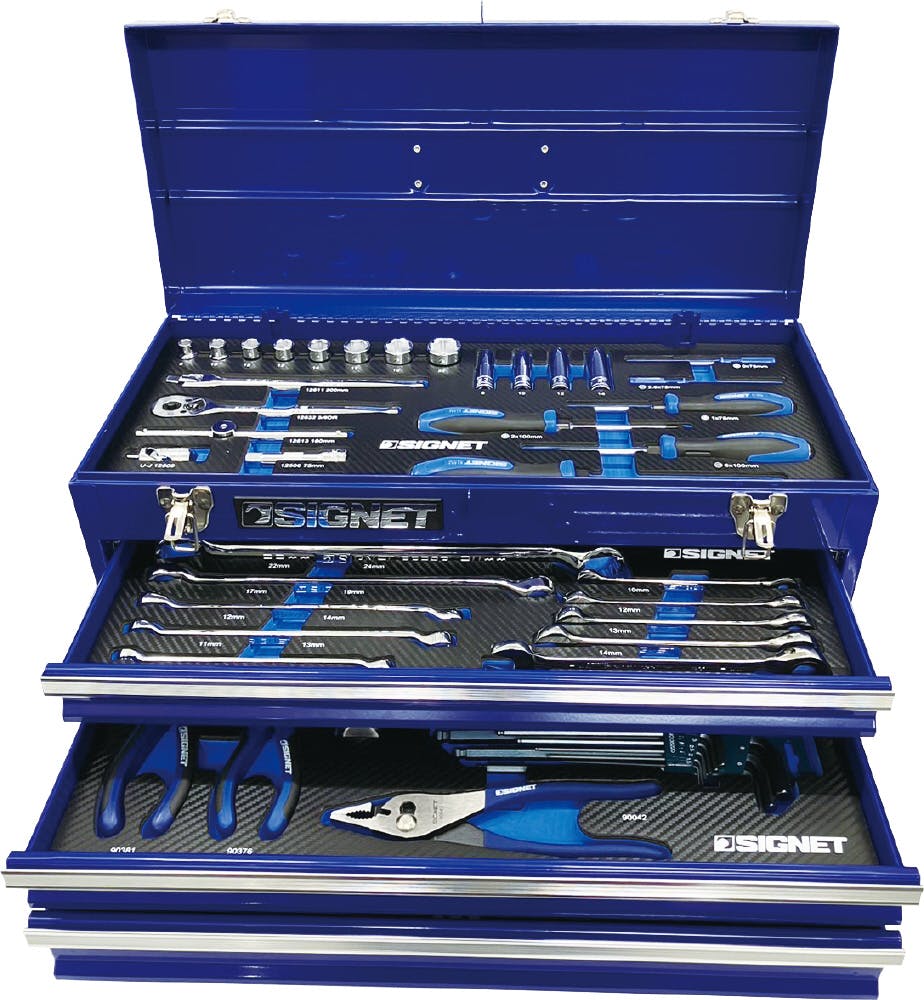 SIGNET 85点組 3/8DR・1/4DR 3段 ツールボックス 工具セット ブルー