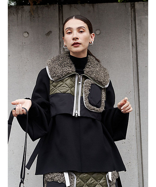 BIG COLLAR FABRIC MIX VEST【セットアップ着用